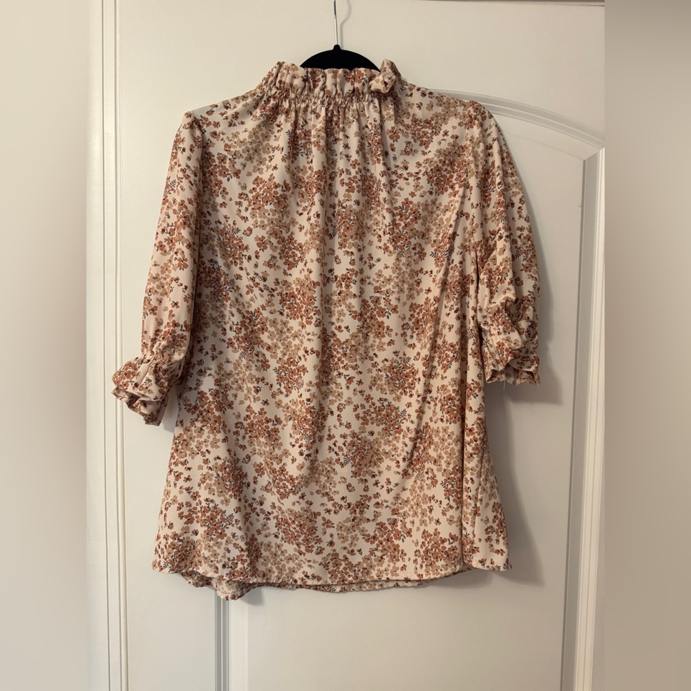 Floral Print Women's Top - Cream and Brown